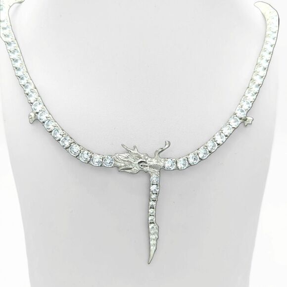 14K White Gold Finish Chinese Dragon 21inch x 5mm Tennis Chain. - Picture 4 of 7